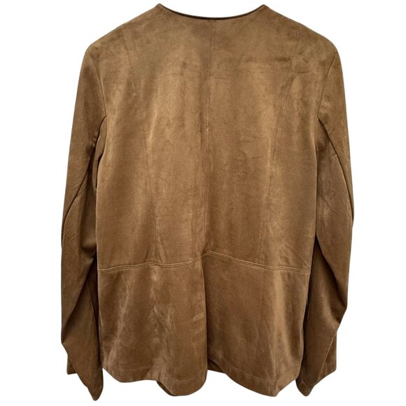 J. JILL Faux Suede Moto Jacket Medium Brown Stretch Zip Front Western Biker - Picture 8 of 10